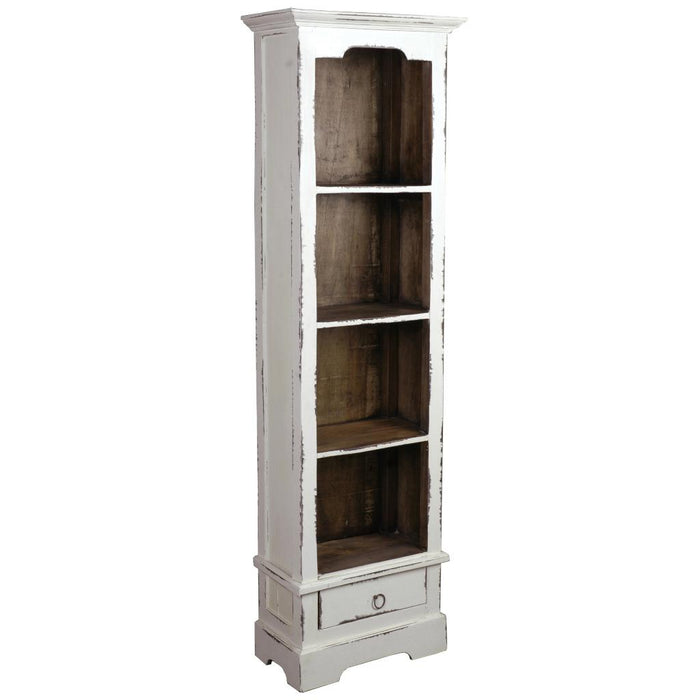 Sunset Trading Cottage Narrow Bookcase | Distressed White/Raftwood Brown Solid Wood | Fully Assembled Tall Shelf Cabinet