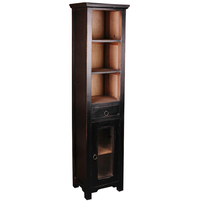 Sunset Trading Cottage Tall Narrow Cabinet | Antique Black/Savage Brown Solid Wood | Fully Assembled Open Display Cupboard