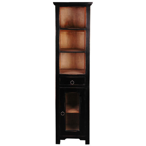 Sunset Trading Cottage Tall Narrow Cabinet | Antique Black/Savage Brown Solid Wood | Fully Assembled Open Display Cupboard -  Chapter 11 Furniture (Lewiston, Maine)