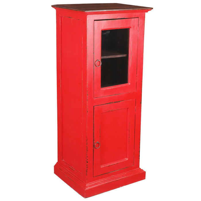 Sunset Trading Cottage Glass Door Storage Cabinet | Distressed Red/Raftwood Brown Solid Wood | Fully Assembled Display Table