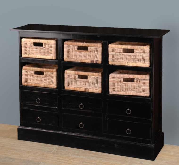 Sunset Trading Cottage Six Basket Cabinet | Distressed Black Solid Wood | Fully Assembled Sideboard -  Chapter 11 Furniture (Lewiston, Maine)