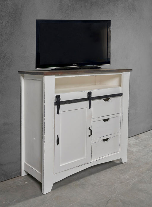 Sunset Trading Cottage Sliding Barn Door Chest | Distressed White/Raftwood Brown Solid Wood | Fully Assembled Sideboard -  Chapter 11 Furniture (Lewiston, Maine)