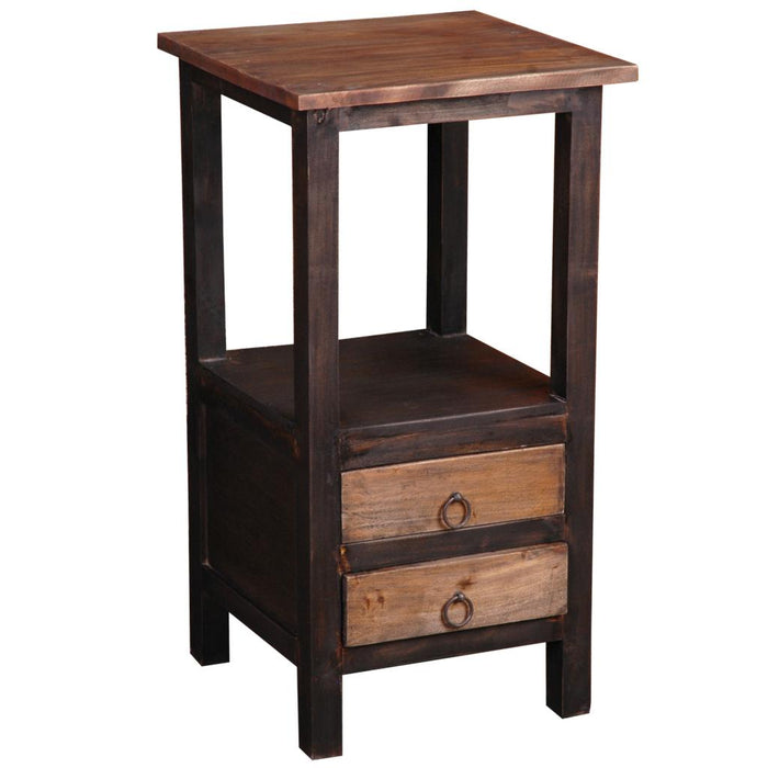 Sunset Trading Cottage Two Drawer End Side Table | Distressed Black/Raftwood Brown Solid Wood | Fully Assembled