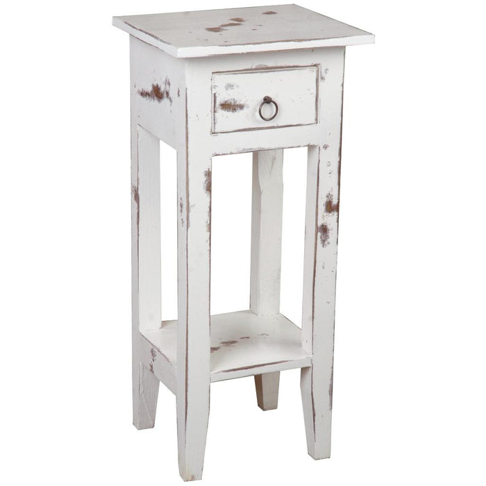 Sunset Trading Cottage Narrow Side End Table | Heavy Distressed White Solid Wood | Fully Assembled Small Nightstand