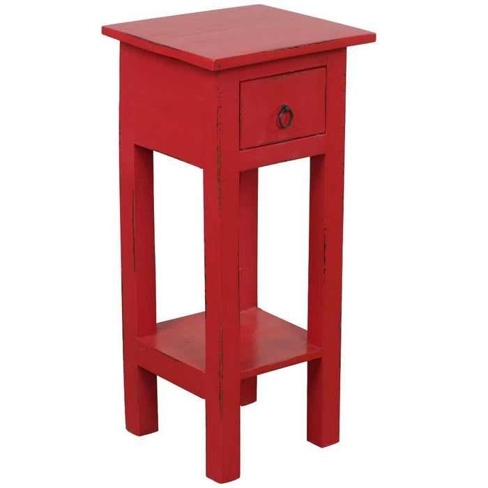Sunset Trading Cottage Narrow Side End Table | Distressed Red Solid Wood | Fully Assembled Small Nightstand