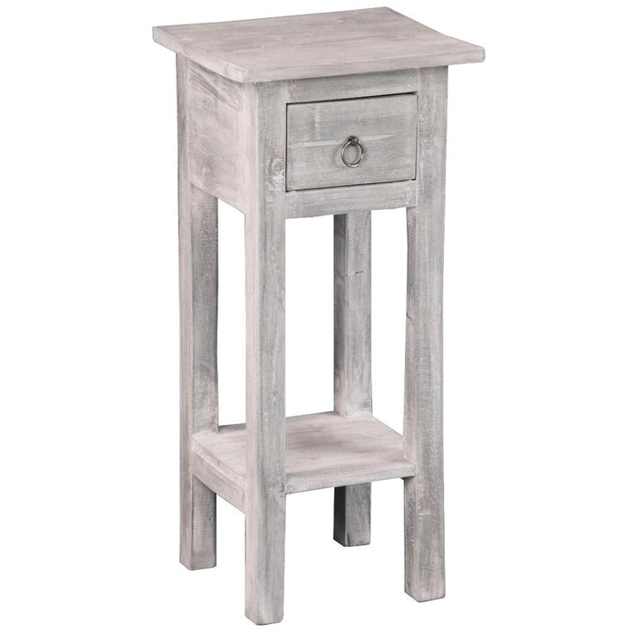 Sunset Trading Cottage Narrow Side End Table | Distressed Light Grey Solid Wood | Fully Assembled Small Nightstand