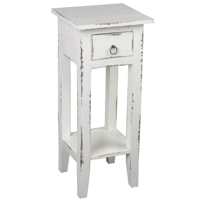 Sunset Trading Cottage Narrow Side End Table | Distressed White Solid Wood | Fully Assembled Small Nightstand