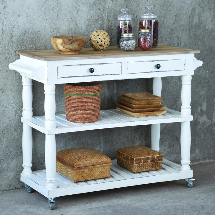 Sunset Trading Cottage Kitchen Island with Casters | White/Natural Top | Kitchen Cart Solid Wood | Fully Assembled Sideboard -  Chapter 11 Furniture (Lewiston, Maine)