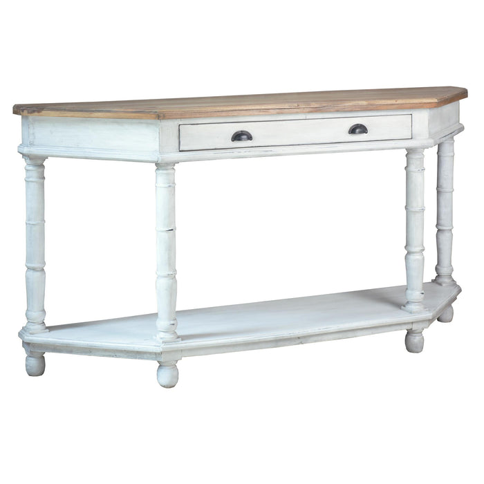 Sunset Trading Cottage Display Table | Vintage White/Salvage Brown Solid Wood | Fully Assembled Sideboard