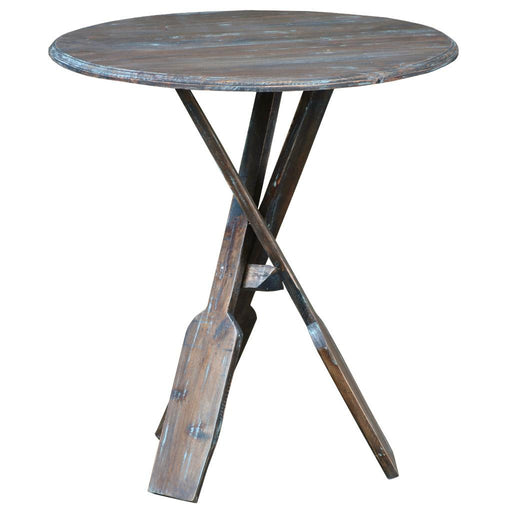Sunset Trading Cottage Round Boat Oar Accent Table | Distressed Brown/Blue Solid Wood | Fully Assembled Nautical Stand -  Chapter 11 Furniture (Lewiston, Maine)