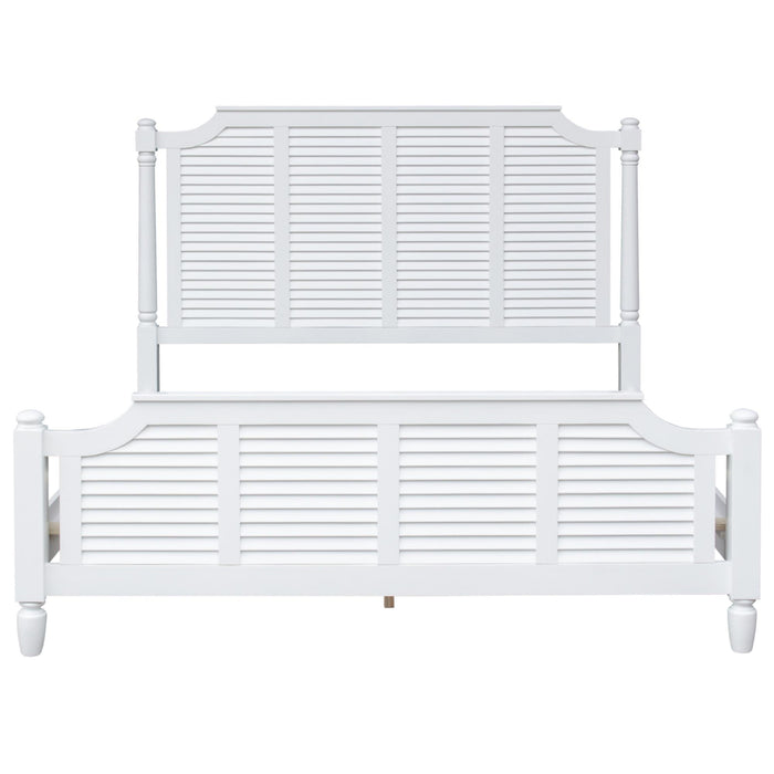 Sunset Trading White Shutter Wood 5 Piece King Bedroom Set | Fully Assembled Armoire Dresser Mirror 3 Drawer Nightstand