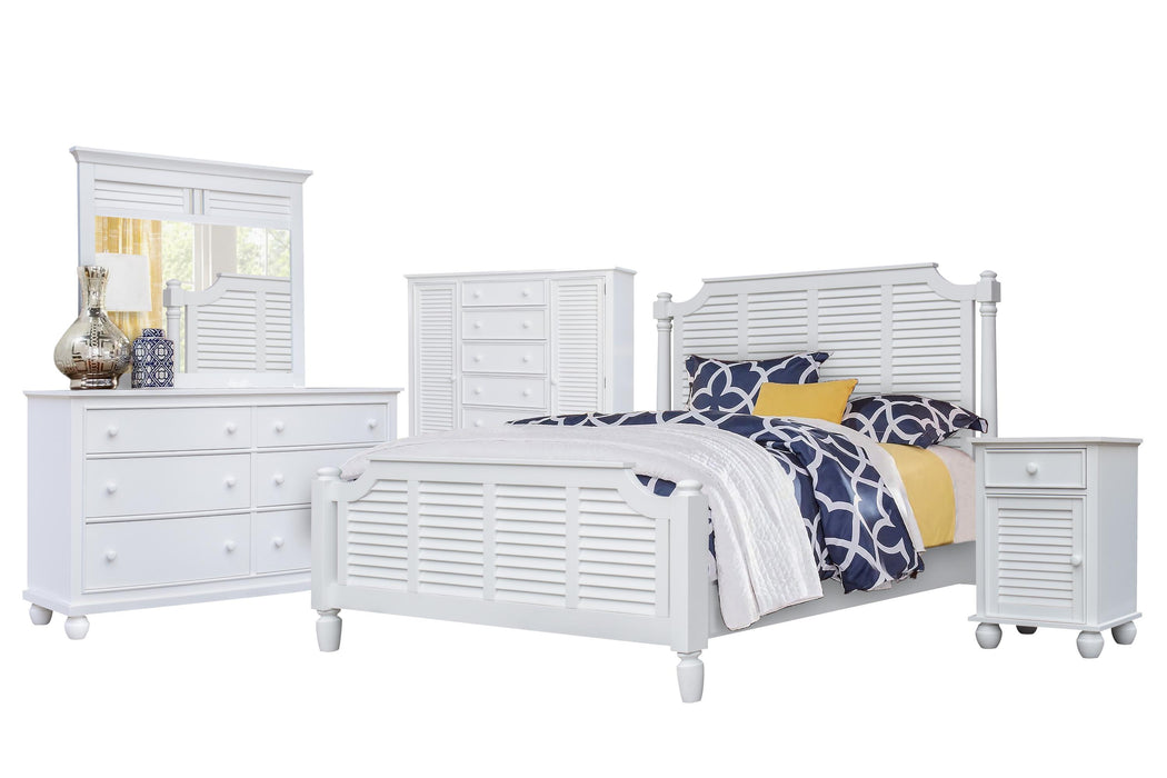 Sunset Trading White Shutter Wood 5 Piece King Bedroom Set