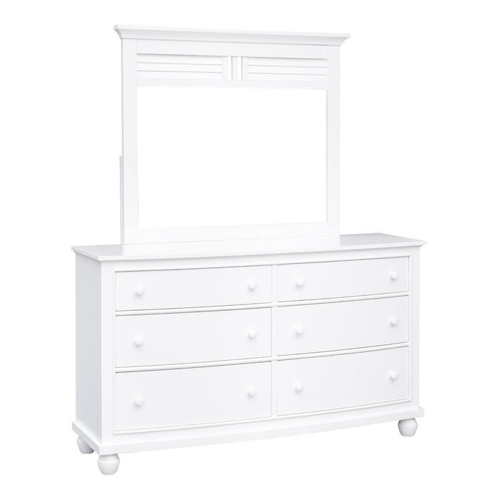Sunset Trading White Shutter Wood 6 Drawer Double Dresser with Mirror