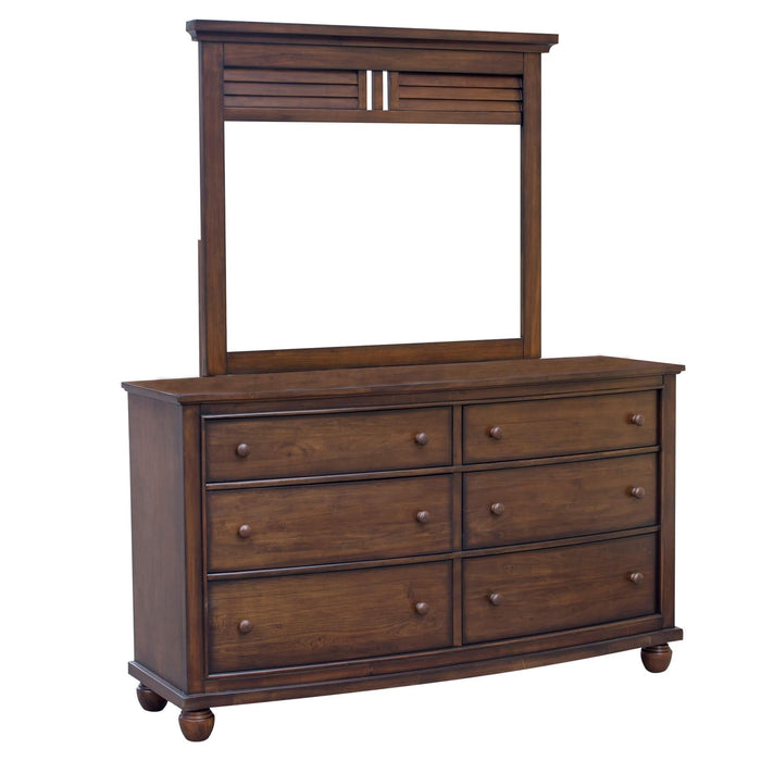 Sunset Trading Bahama Shutter Wood 6 Drawer Double Dresser with Mirror | Tropical Walnut Brown