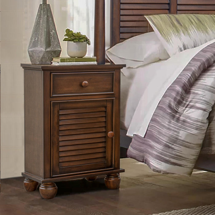 Sunset Trading Bahama Shutter Wood Nightstand | Tropical Walnut Brown