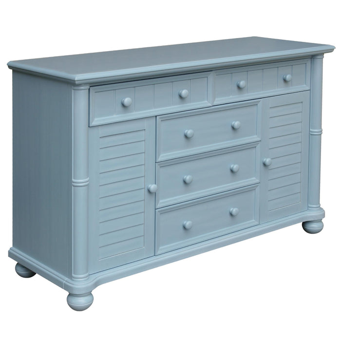 Sunset Trading Cool Breeze Bedroom Dresser | 5 Drawers 2 Storage Cabinets | Beach Blue | Fully Assembled