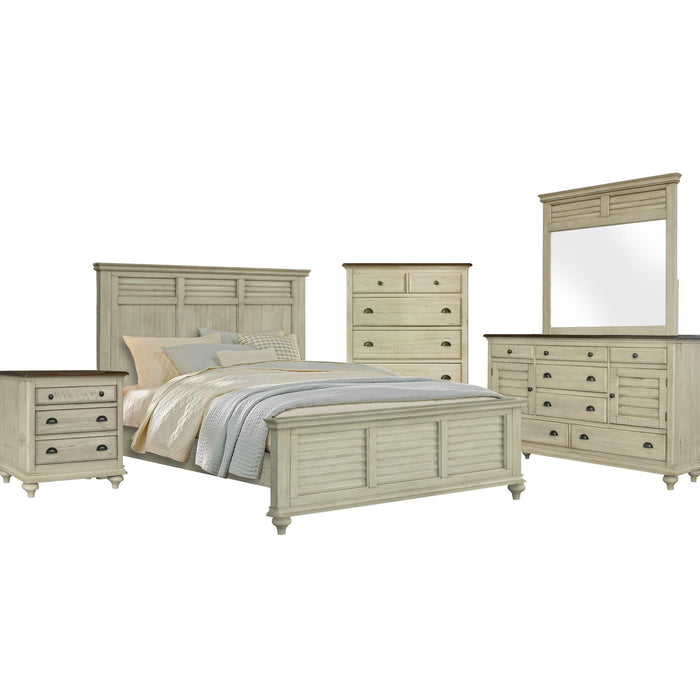 Sunset Trading Shades of Sand 5 Piece King Bedroom Set | Cream/Walnut Brown Solid Wood