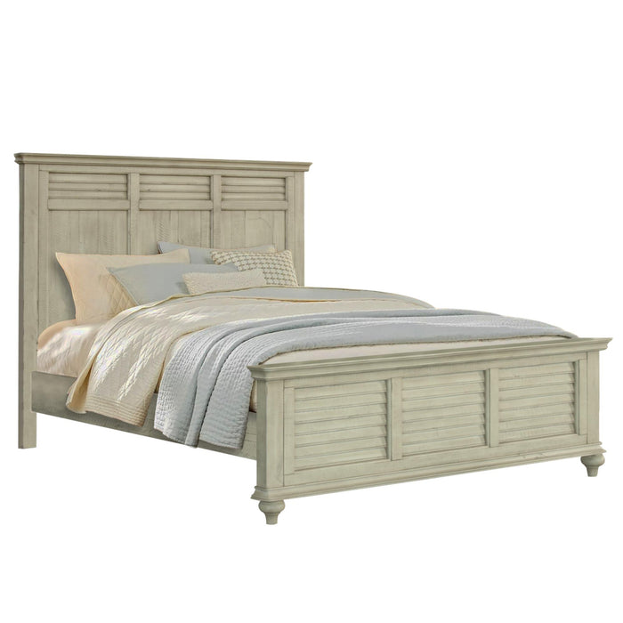 Sunset Trading Shades of Sand Queen Bed | Cream/Walnut Brown Solid Wood