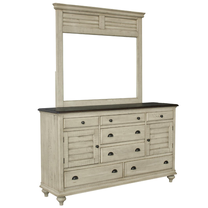 Sunset Trading Shades of Sand Dresser with Shutter Mirror | Cream/Walnut Brown Solid Wood