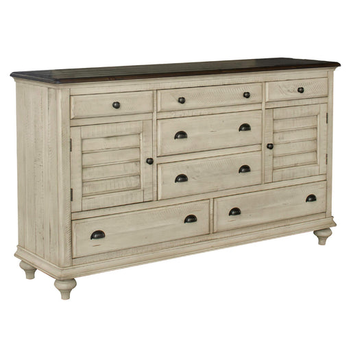 Sunset Trading Shades of Sand 7 Drawer Dresser | Cream/Walnut Brown Solid Wood -  Chapter 11 Furniture (Lewiston, Maine)