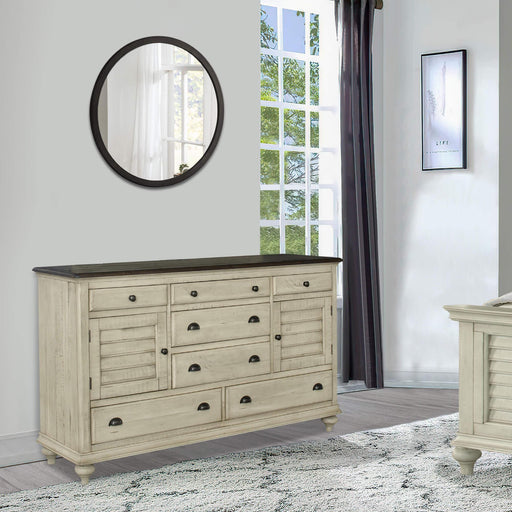 Sunset Trading Shades of Sand 7 Drawer Dresser | Cream/Walnut Brown Solid Wood -  Chapter 11 Furniture (Lewiston, Maine)