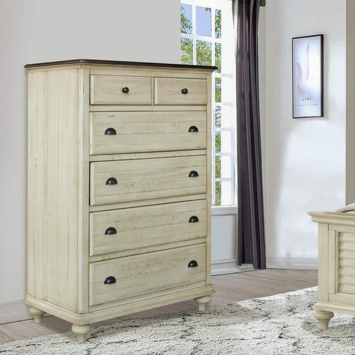 Sunset Trading Shades of Sand 6 Drawer Bedroom Chest | Cream/Walnut Brown Solid Wood -  Chapter 11 Furniture (Lewiston, Maine)