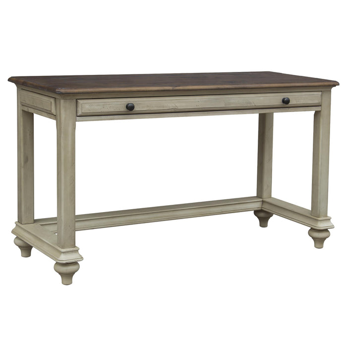 Sunset Trading Shades of Sand Computer Desk | Vanity Table | Drawer | Cream/Walnut Brown Solid Wood