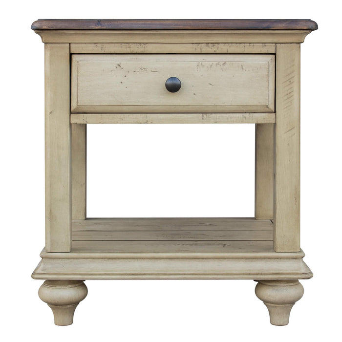 Sunset Trading Shades of Sand End Table | Drawer Shelf | Cream/Walnut Brown Solid Wood -  Chapter 11 Furniture (Lewiston, Maine)