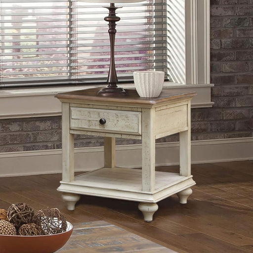 Sunset Trading Shades of Sand End Table | Drawer Shelf | Cream/Walnut Brown Solid Wood -  Chapter 11 Furniture (Lewiston, Maine)