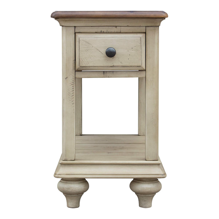 Sunset Trading Shades of Sand End Table | Narrow Nightstand | Drawer Shelf | Cream/Walnut Brown Solid Wood -  Chapter 11 Furniture (Lewiston, Maine)