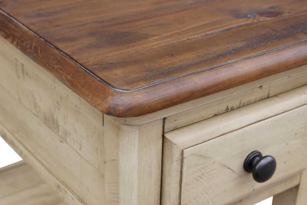 Sunset Trading Shades of Sand End Table | Narrow Nightstand | Drawer Shelf | Cream/Walnut Brown Solid Wood -  Chapter 11 Furniture (Lewiston, Maine)