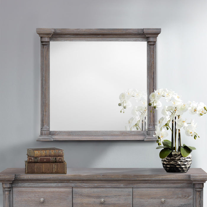 Sunset Trading Fawn Gray Wood Framed Beveled Mirror| Light Grey Solid Acacia Wood -  Chapter 11 Furniture (Lewiston, Maine)