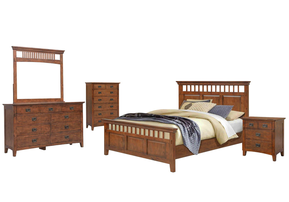 Sunset Trading Mission Bay 5 Piece Queen Bedroom Set | Amish Brown Solid Wood | Panel Bed Dresser Mirror Chest Nightstand