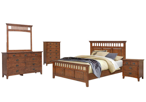 Sunset Trading Mission Bay 5 Piece Queen Bedroom Set | Amish Brown Solid Wood | Panel Bed Dresser Mirror Chest Nightstand -  Chapter 11 Furniture (Lewiston, Maine)