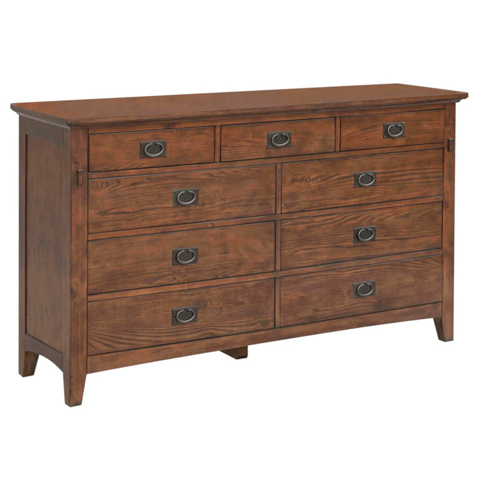 Sunset Trading Mission Bay 9 Drawer Double Bedroom Dresser | Amish Brown Solid Wood | Fully Assembled Furniture