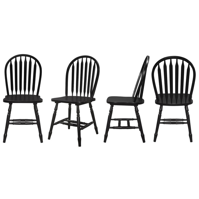 Sunset Trading Selections Windsor Arrowback Dining Chair | Antique Black/Cherry Distressing Solid Wood | Set of 4 Sidechairs