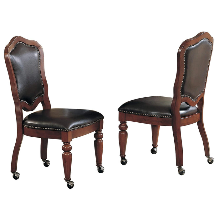 Sunset Trading Bellagio Gaming and Dining Chair | Distressed Brown Cherry Wood | Nailheads | Casters |Set of 2