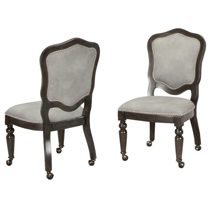Sunset Trading Vegas Gaming and Dining Chair | Distressed Gray Wood | Nailheads | Casters | Set of 2