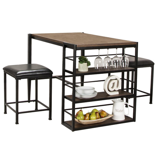 Sunset Trading Rustic Elm Industrial 3 Piece Counter Height Pub Table Set | 2 Stools| Shelves -  Chapter 11 Furniture (Lewiston, Maine)