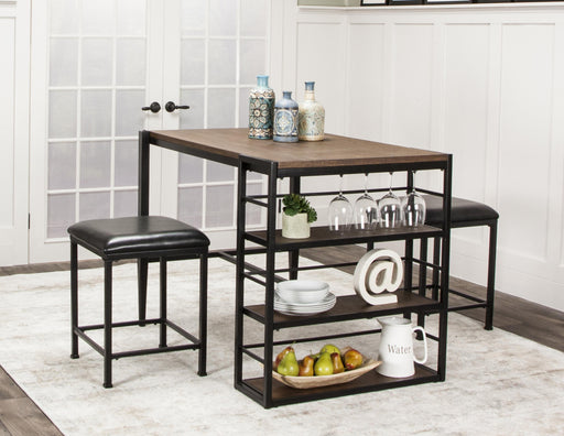 Sunset Trading Rustic Elm Industrial 3 Piece Counter Height Pub Table Set | 2 Stools| Shelves -  Chapter 11 Furniture (Lewiston, Maine)