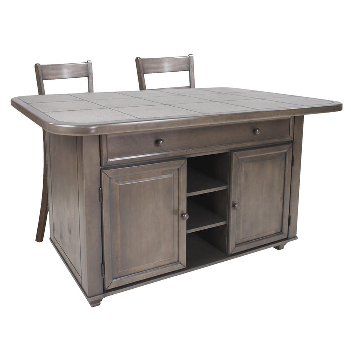 Sunset Trading Shades of Gray 3 Piece Kitchen Island Set | Grey Tile Top | 2 Barstools