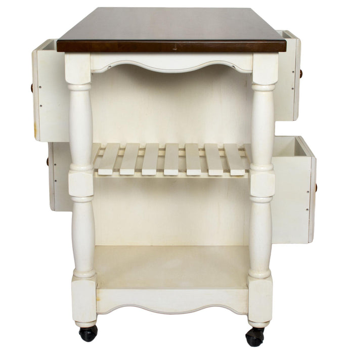 Sunset Trading Andrews Kitchen Cart | Four Drawers | Open Shelves | Antique White and Chestnut Brown