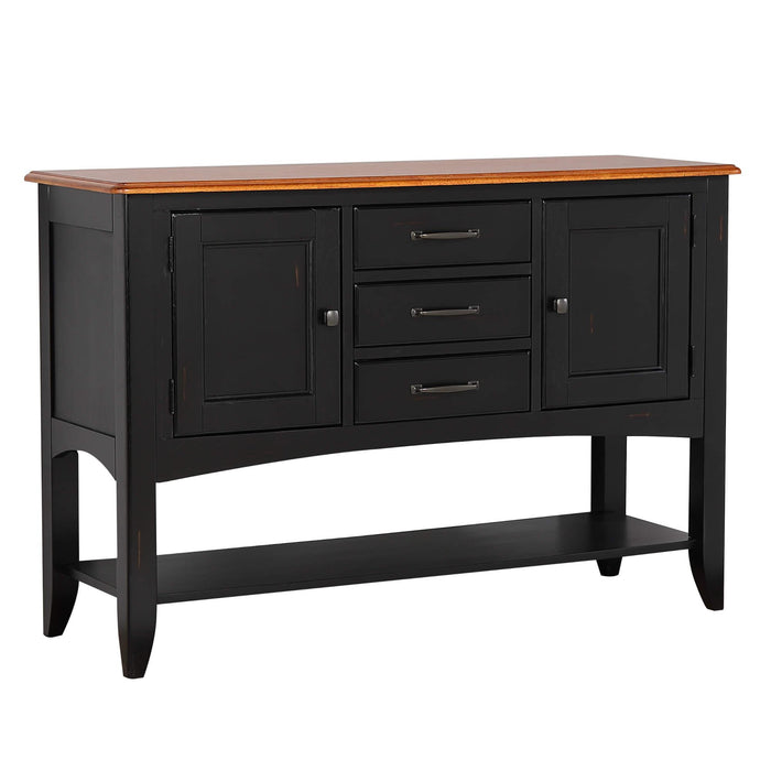 Sunset Trading Selections Sideboard with Large Display Shelf | 3 Drawers 2 Storage Cabinets | Antique Black and Cherry