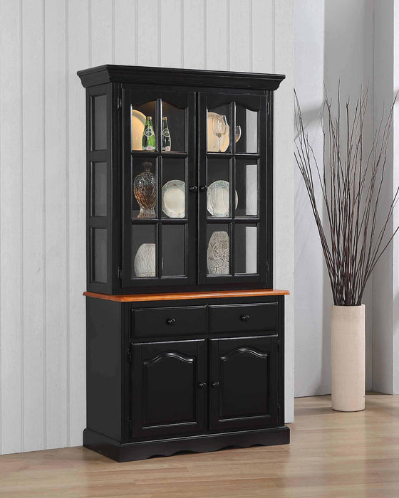 Sunset Trading Black Cherry Selections Keepsake Buffet and Lighted Hutch | Antique Black and Cherry