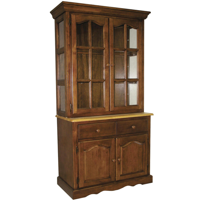 Sunset Trading Oak Selections Keepsake Buffet and Lighted Hutch | Nutmeg Brown and Light Oak