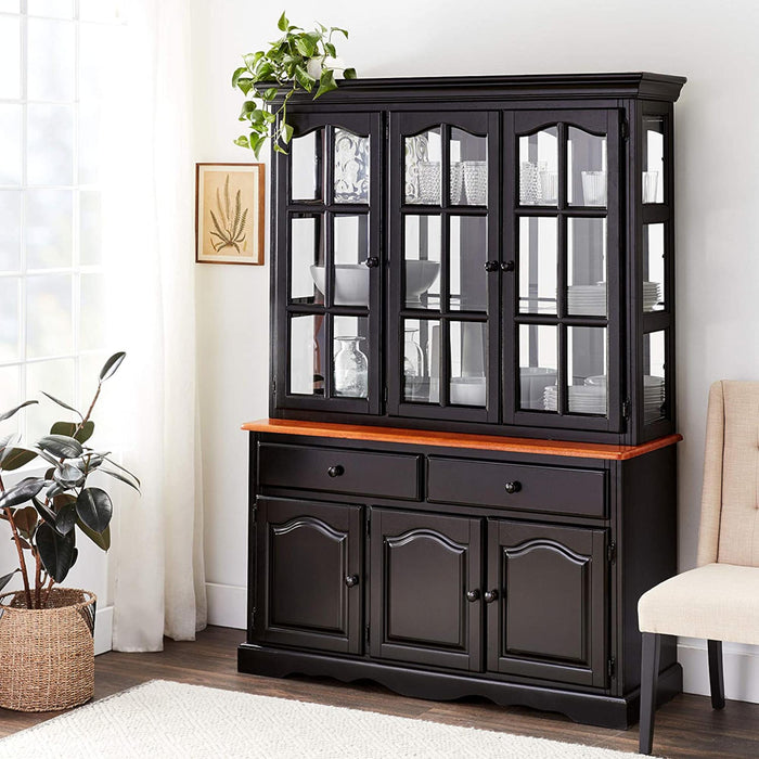 Sunset Trading Black Cherry Selections Treasure Buffet and Lighted Hutch | Antique Black and Cherry