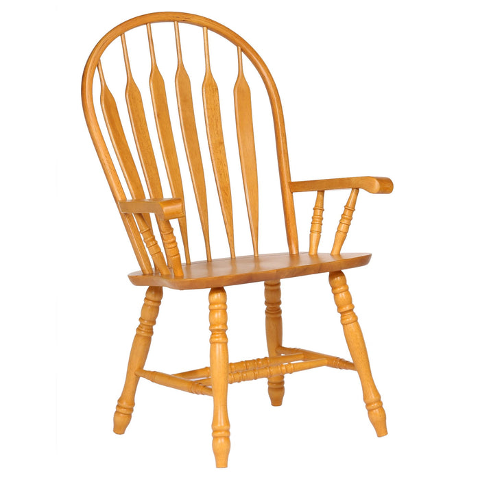 Sunset Trading Oak Selections Comfort Back Windsor Dining Chair with Arms | Light Oak Solid Wood | Fully Assembled Armchair
