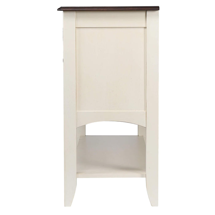 Sunset Trading Andrews Sideboard with Large Display Shelf | 3 Drawers 2 Storage Cabinets | Antique White and Chestnut Brown