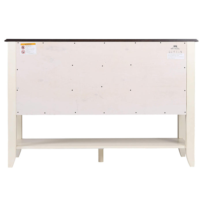 Sunset Trading Andrews Sideboard with Large Display Shelf | 3 Drawers 2 Storage Cabinets | Antique White and Chestnut Brown