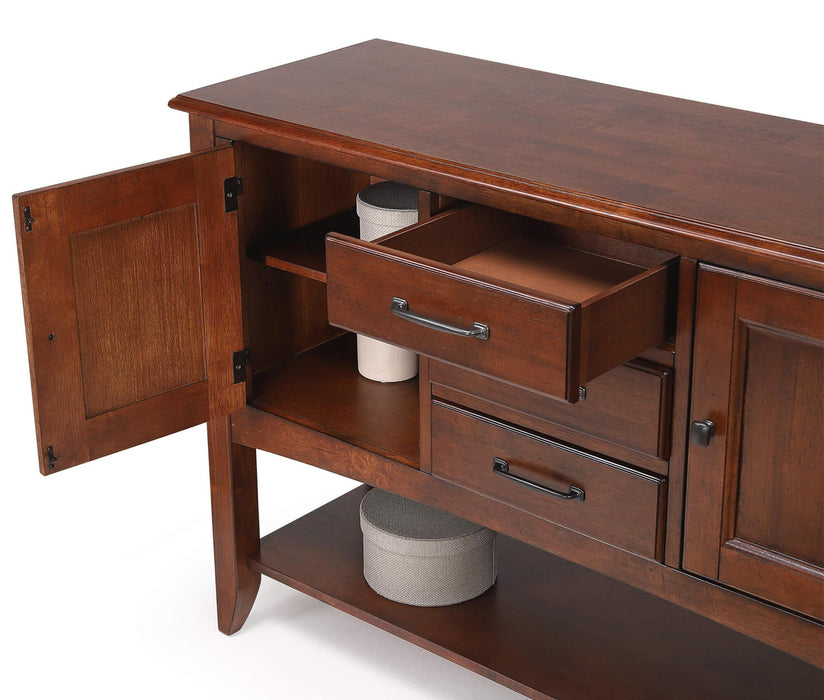 Sunset Trading Andrews Sideboard with Large Display Shelf | 3 Drawers 2 Storage Cabinets | Chestnut Brown